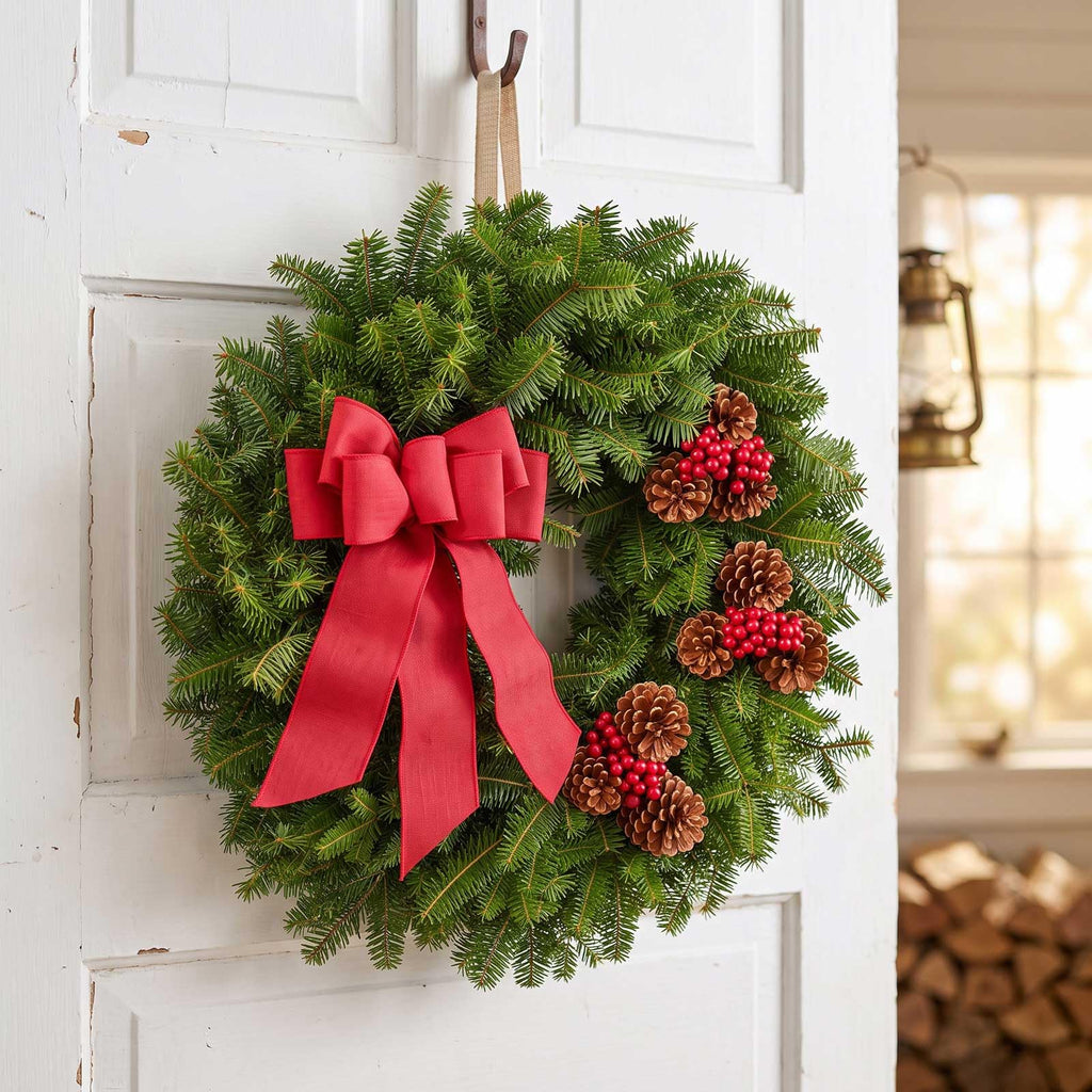 Fresh Christmas Wreath for Front Door 22" - Real Balsam | Live Holiday Evergreens Lasts All Winter Outdoor | Arrives