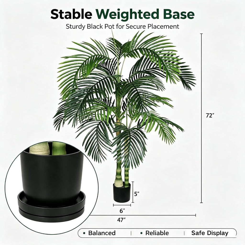 6FT Artificial Palm Tree with Black Pot, Faux Tropical Plant