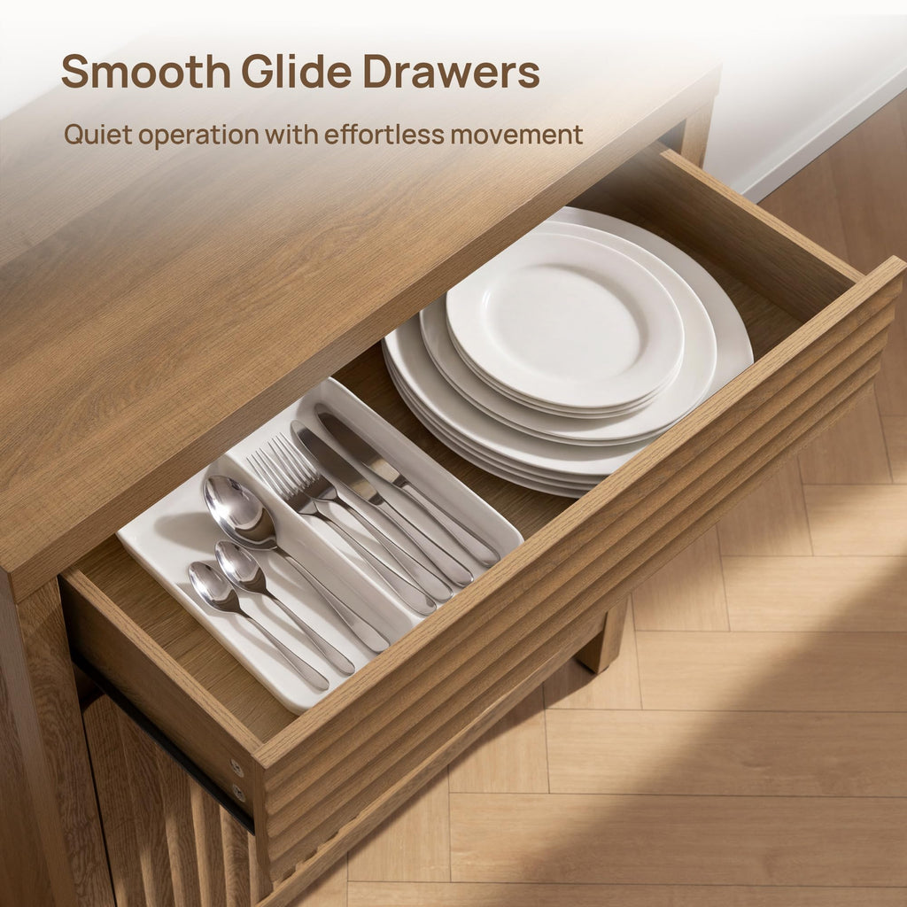87" Fluted Buffet Cabinet with Drawers, Large Modern Credenza