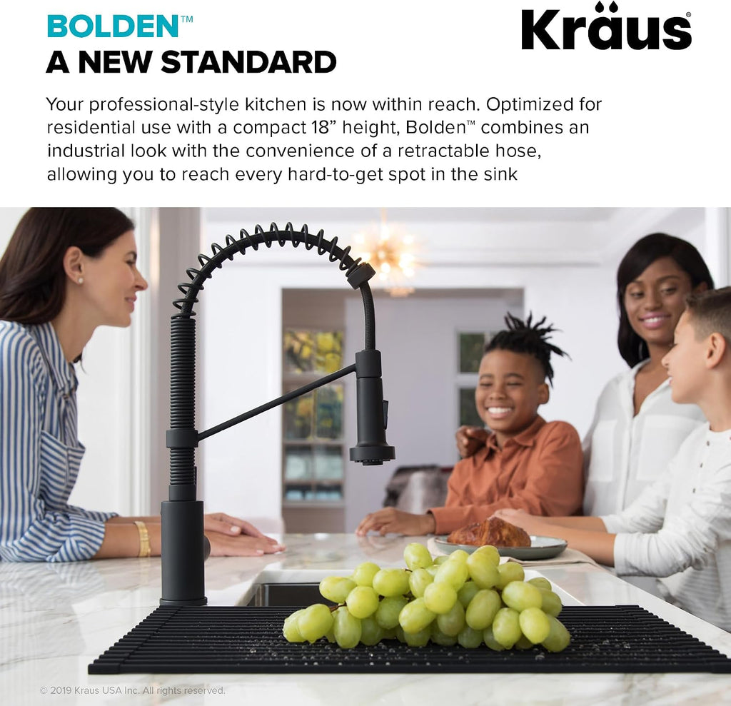 Bolden 18-Inch Single Handle Commercial Style Pull-Down Kitchen Faucet with Soap Dispenser in Matte Black