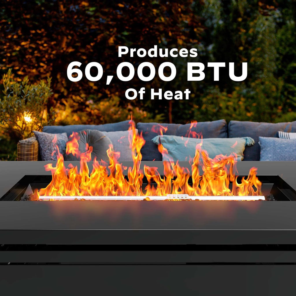 42-Inch Gas Fire Pit Table, 60,000 BTU Propane Fire Pit with Steel Lid & Lava Rock