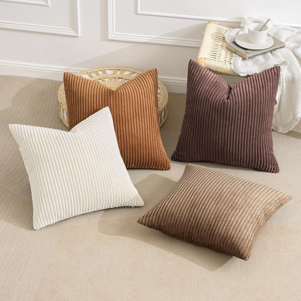 Fall Corduroy Decorative Throw Pillow Covers Brown Series 20x20