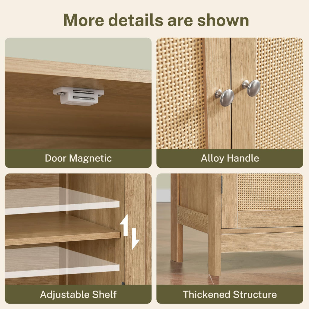 Storage Cabinet, Rattan Cabinet with Adjustable Shelf, Nature