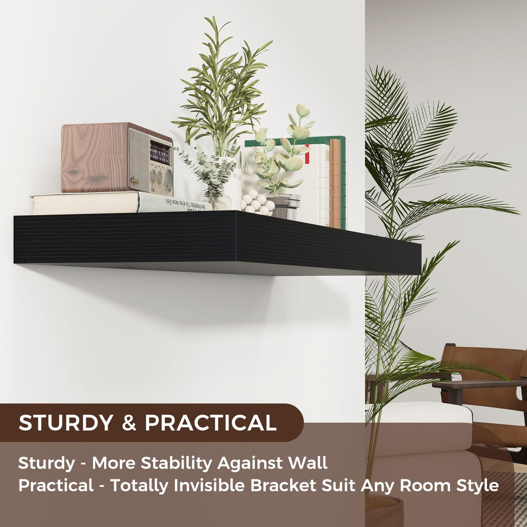 40 Inch Floating Shelves for Wall, 12"D Wood Storage Shelves, Black Finish