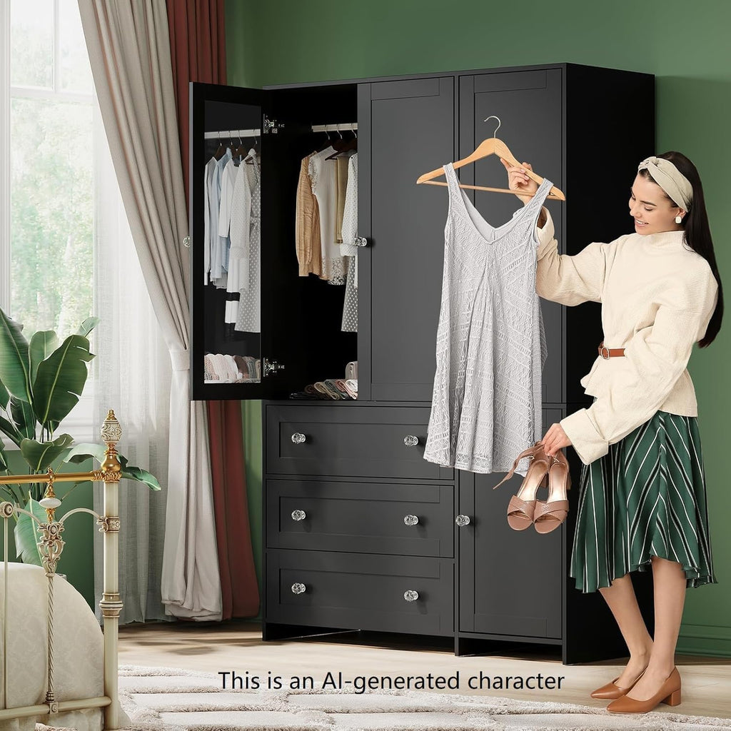 71" Armoire Wardrobe Closet with 3 Drawers and Mirror