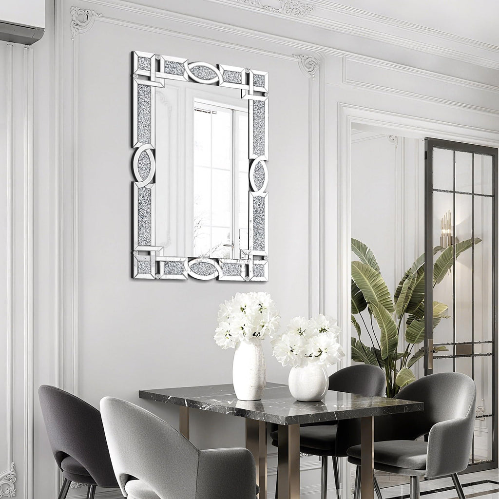 Crushed Diamond Mirrors for Wall Decor, 36''x24'' Rectangle Silver Decorative Bathroom Mirrors, Wall-Mounted Mirrors