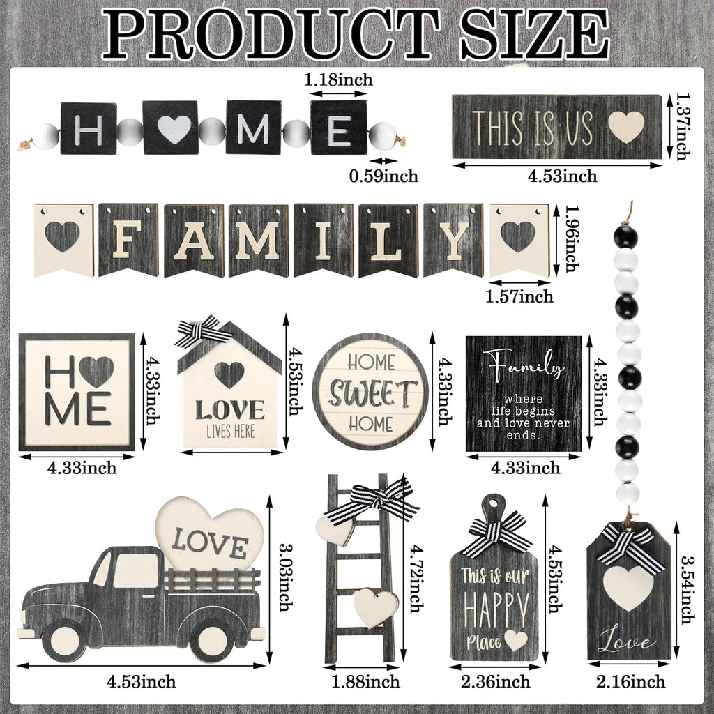 Farmhouse Tiered Tray Decor Home Wooden Signs Rustic Home Tiered Tray Decorations Sweet Vintage House Tabletop - Set of 18