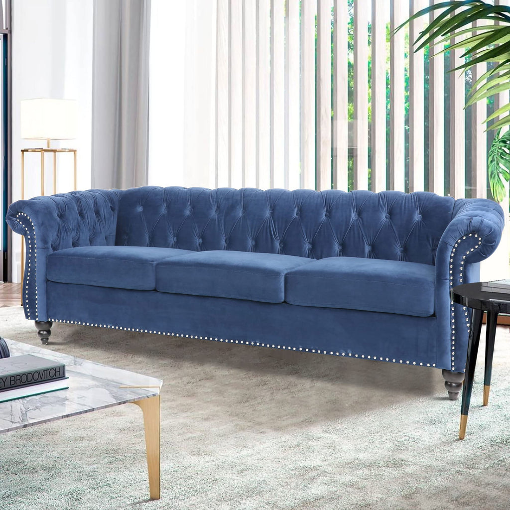 Chesterfield Classic Sofa, Mordern 3 Seater Velvet Sofa Couch, Tufted Back Chesterfield Settee Sofas with Nailhead
