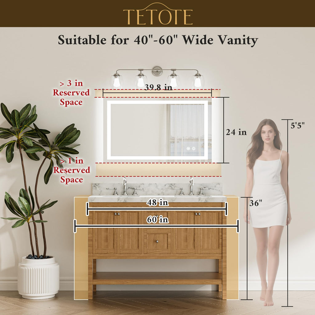 LED Bathroom Mirror with Lights 40 x 24 Brighter Light up Mirror Vanity, Front and Backlit 3-Color Dimmable
