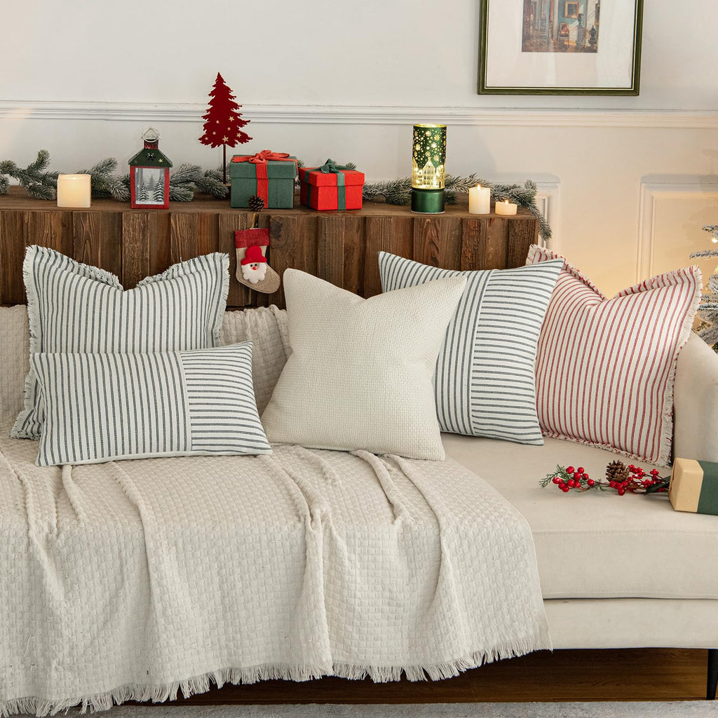 Christmas Red Striped Decorative Throw Pillow Covers, 20x20
