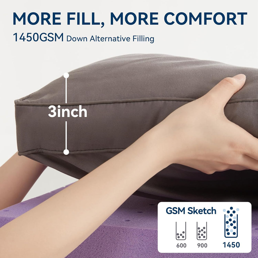 Dual Layer 5 Inch Memory Foam Mattress Topper King Size, 2 Inch Gel Memory Foam Plus 3 Inch 1450 GSM Down Alternative
