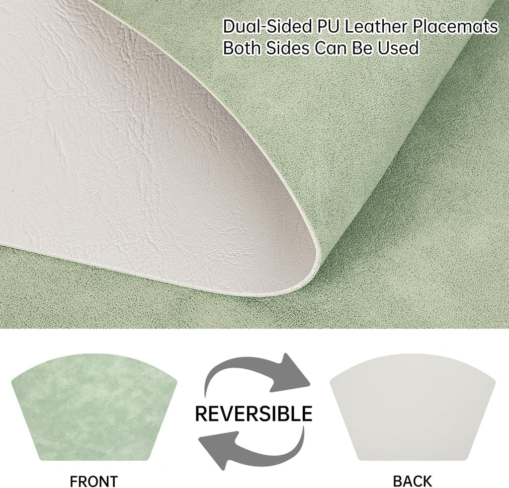 Placemats for Round Table, Faux Leather Wedge Shaped Place Mats for Dining Table, Heat Resistant Washable - Set of 4