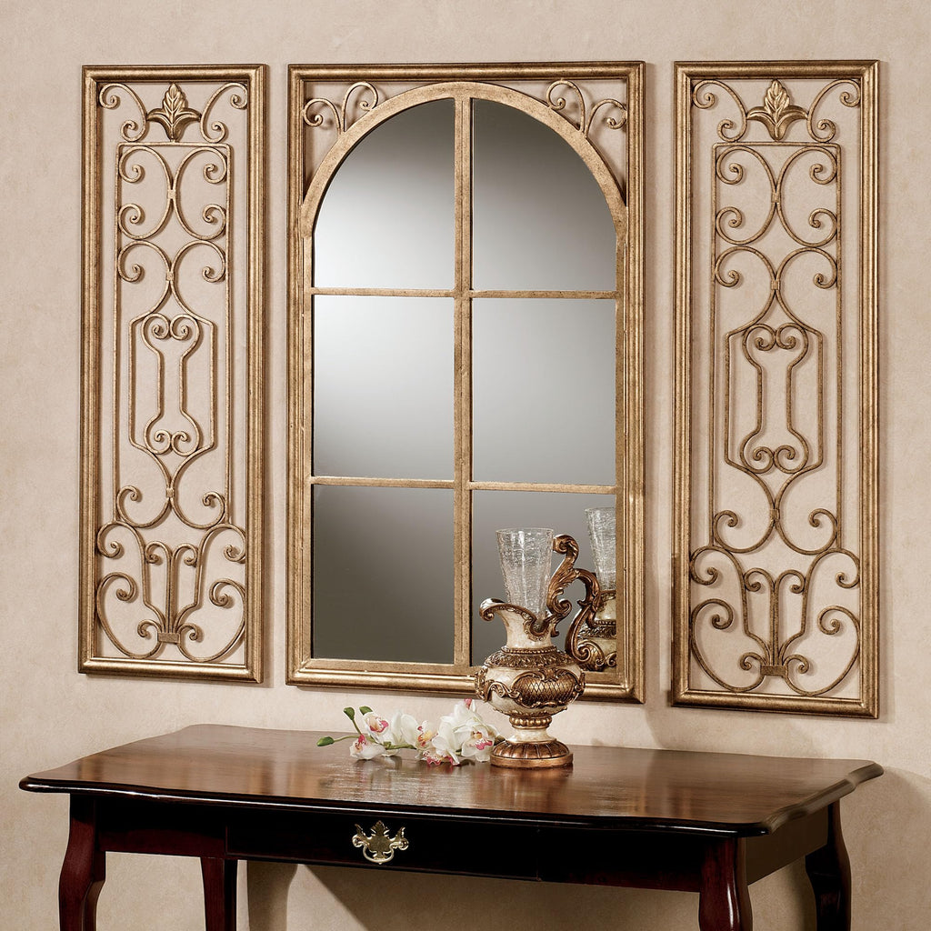 Provence Mirrored Window Wall Art Set of Three, Metallic Antique Gold