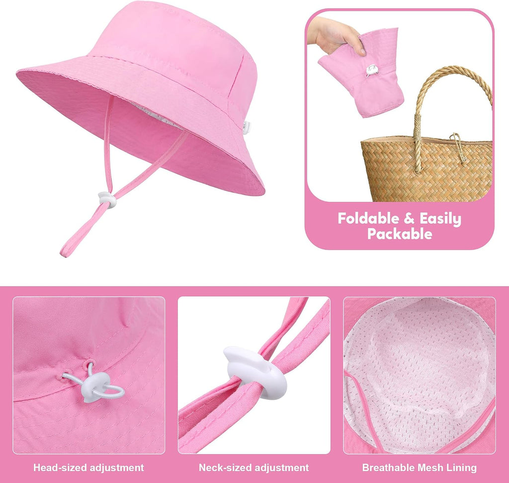 4 Pack Baby Toddler Sun Hat Summer UPF 50+ Sun Protection Bucket Hat Adjustable Wide Brim Beach Hats for Girls Boys