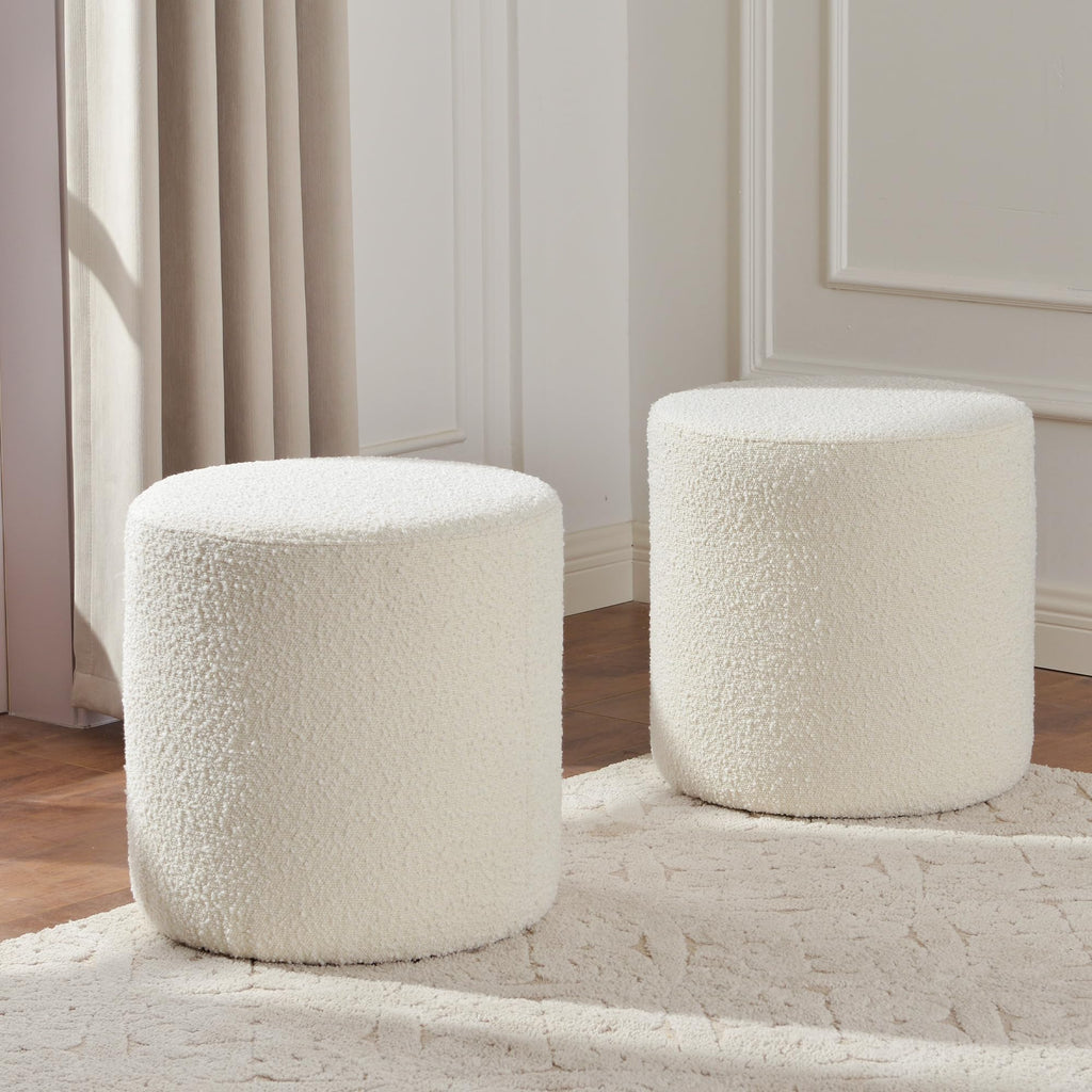 Modern Round Boucle Ottoman Set of 2 (18" Dx 18" W x 18" H)