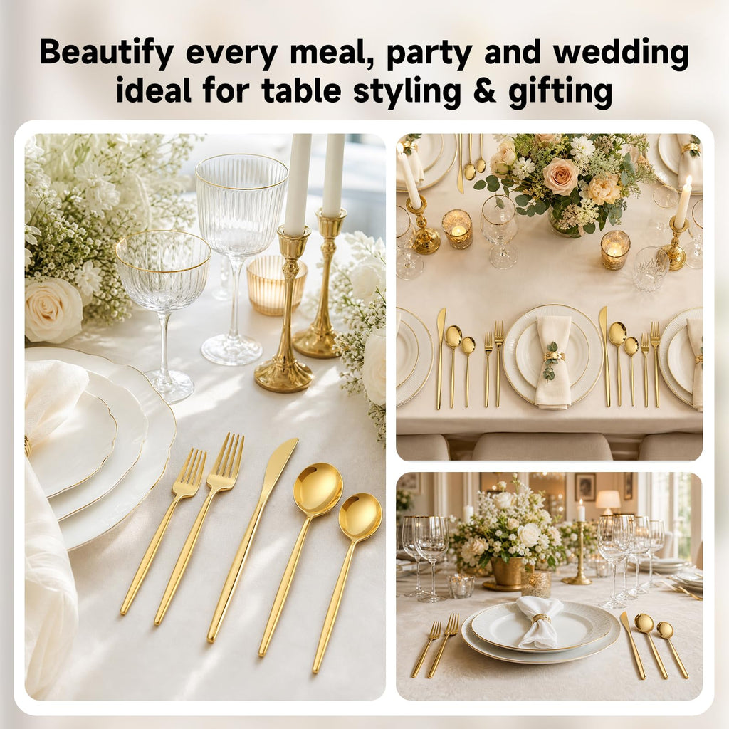 Gold Silverware Set for 12, 60 Piece Stainless Steel Flatware Cutlery Set