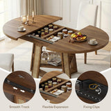 43"-59" Extendable Round Dining Table for 4-8, Transformer Oval Dining Room Table with Removable Leaves Space Saving