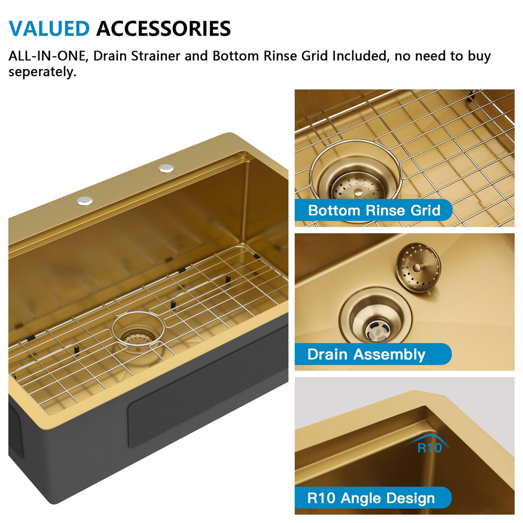 33"x22" Gold Drop Sink Ledge Workstation