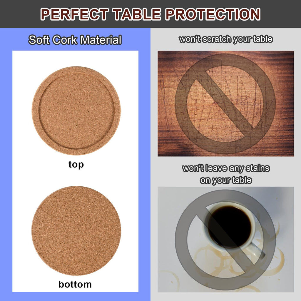 Coasters for Drinks Set of 8 with Holder, 4 in Diameter
