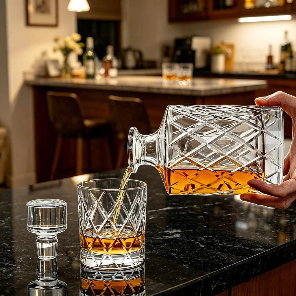 30oz Whiskey Decanter with Glass Stopper, Crystal Bourbon Decanter