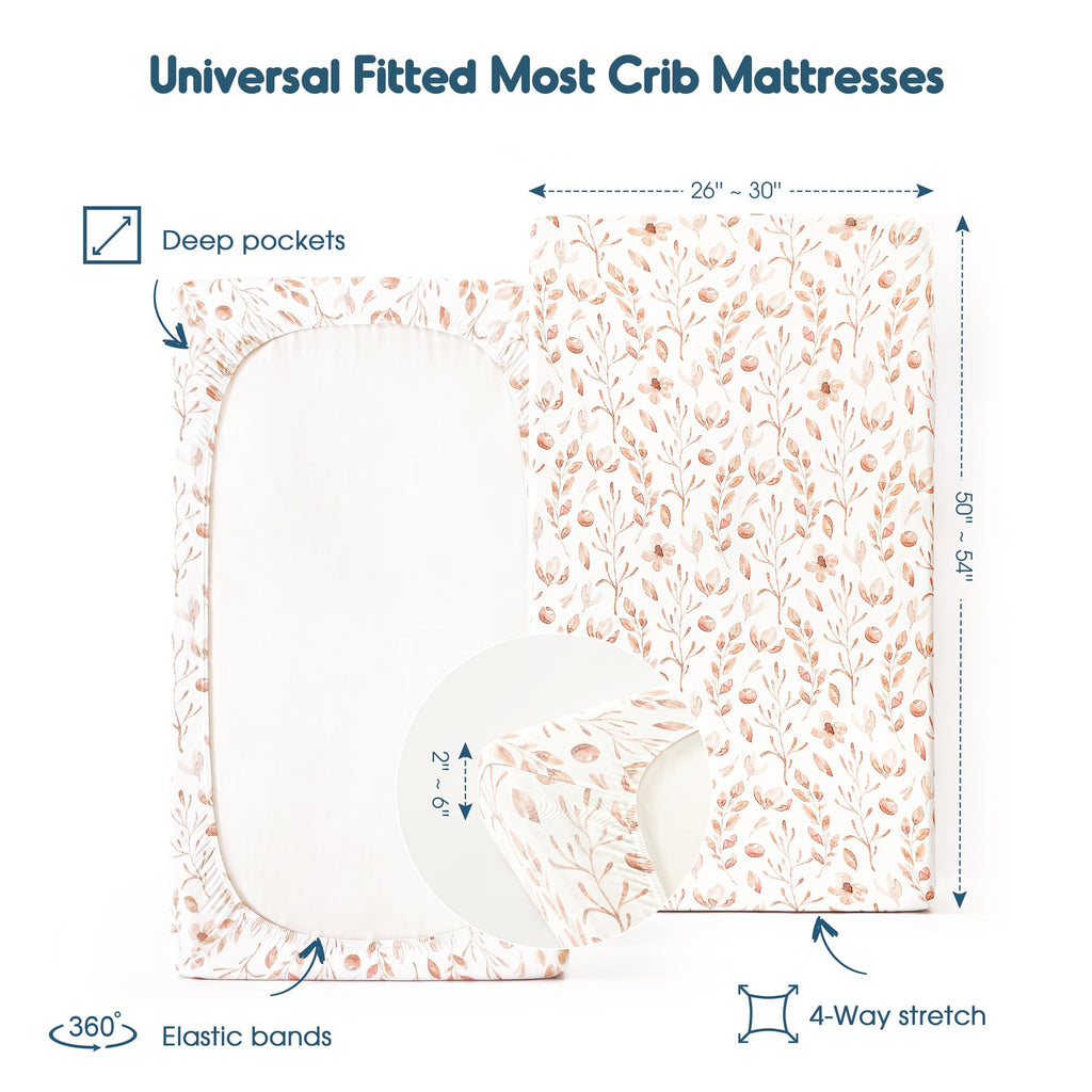 Stretch Ultra Soft Jersey Knit Fitted Crib Sheets Set 2 Pack, Fit All Standard Crib Mattress Pads Safe and Snug, Crib