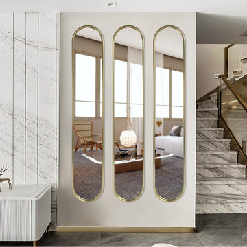 Gold Tall Mirror,Narrow Capsule Long Mirrors with Metal Frame 44"X8" (3pcs)