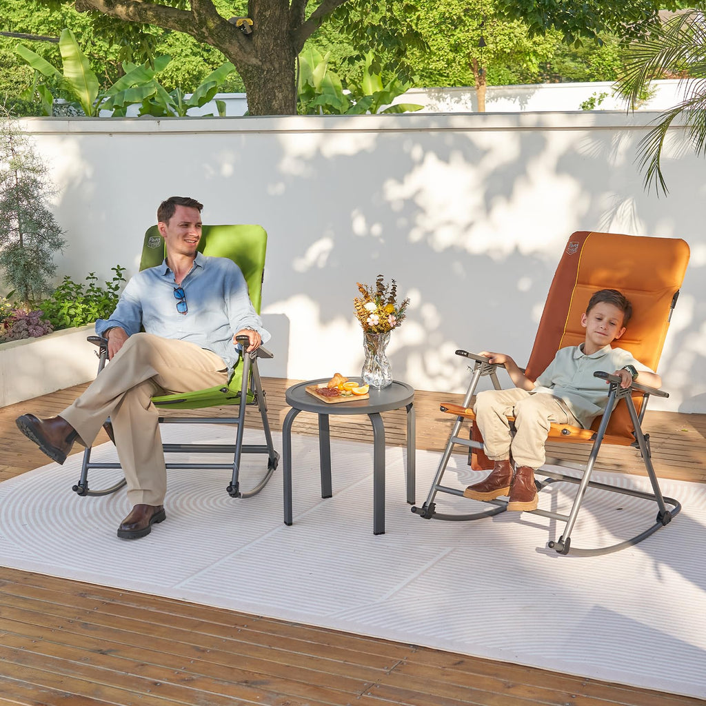 Oversized Folding Rocking Camping Chair, Padded Outdoor Rocker with High Back, Portable Outdoor Chair, Garden, Lawn