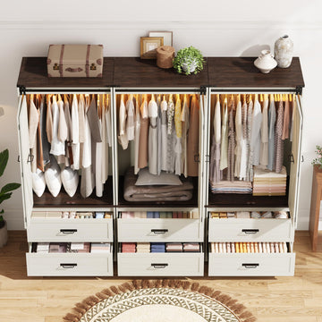 Farmhouse Wardrobe Armoire Closet with 6 Doors and 6 Drawers, Antique White