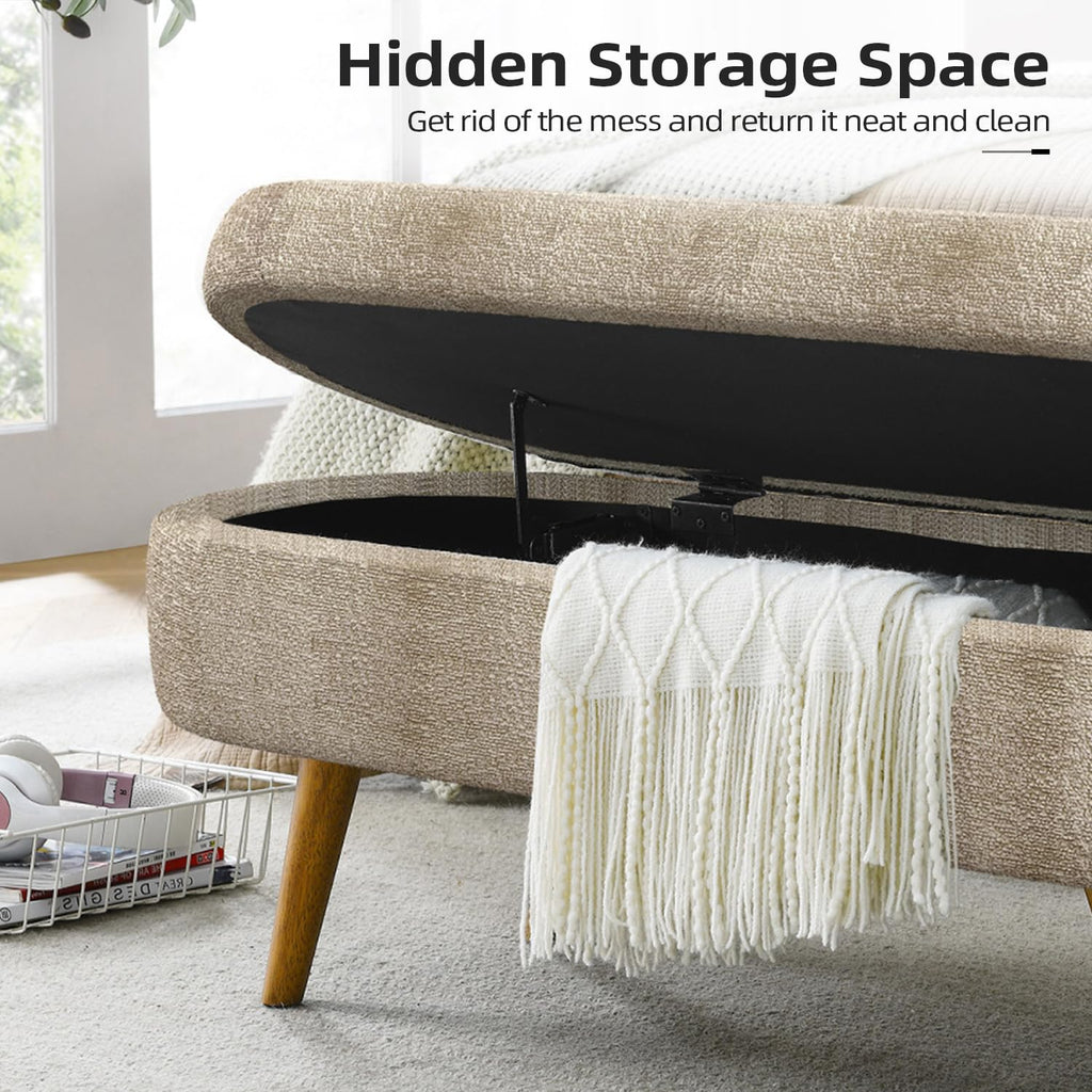 Storage Ottoman Bench, 43.5" Boucle Upholstered Entryway Shoe Seat Bench with Storage, Modern Padded Blanket Chest