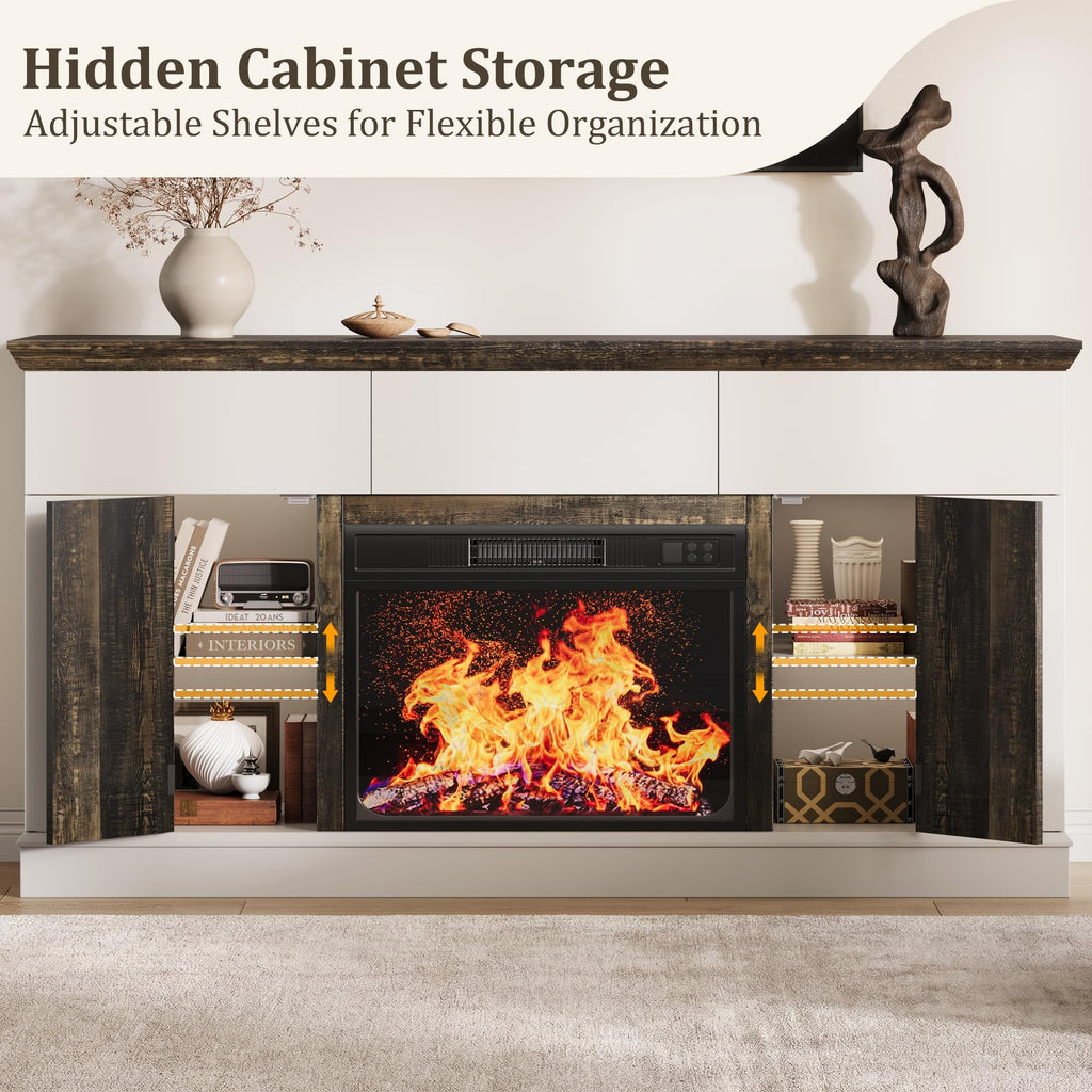 58" Fireplace TV Stand with 23" Electric Fireplace, Entertainment Center for TVs up to 65", TV Console with 3 Storage