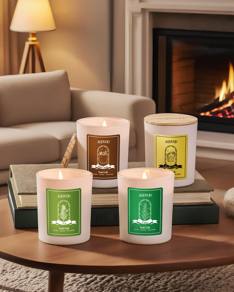 Holiday Candles Set for Women - 4 Pack Candles Scented, Aromatherapy with Crystals, 28 oz 200 Hour Long Lasting