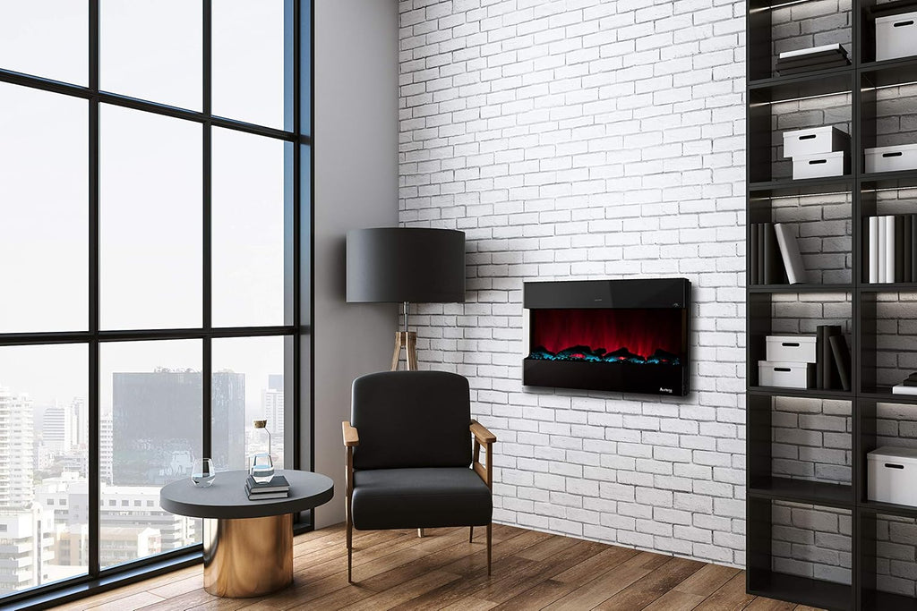 E-Flame USA Hampshire 36-inch Wall Mount/Wall Insert LED Electric Fireplace Heater with Timer