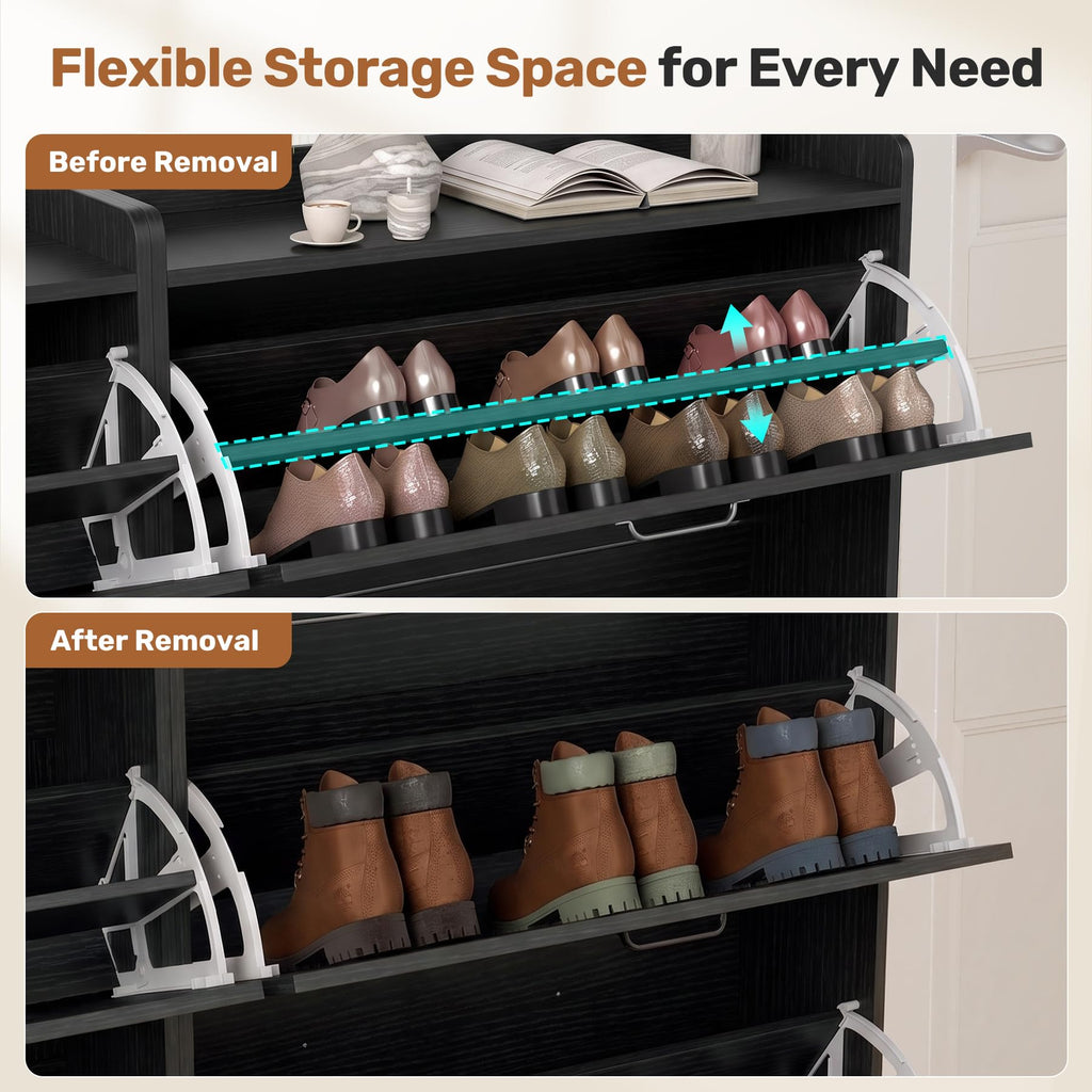 Rustic Farmhouse Shoe Cabinet with 2 Flip Drawers