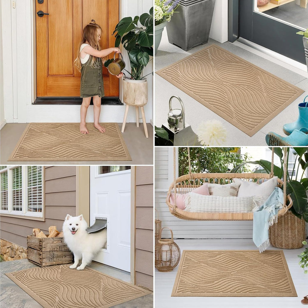 Front Door Mat Outside Entrance, Absorbent and Dirt Resistant Welcome Mat Indoor Outdoor, Non-Slip Backing Entry Mat