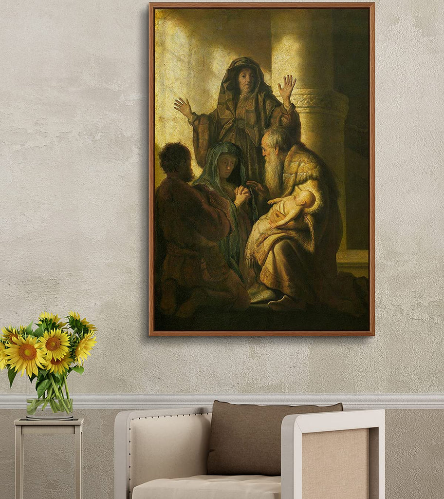 Floating Frame Canvas Print Wall Art - Simeon and Anna Recognize The Lord in Jesus by Rembrandt - 16x24 inches