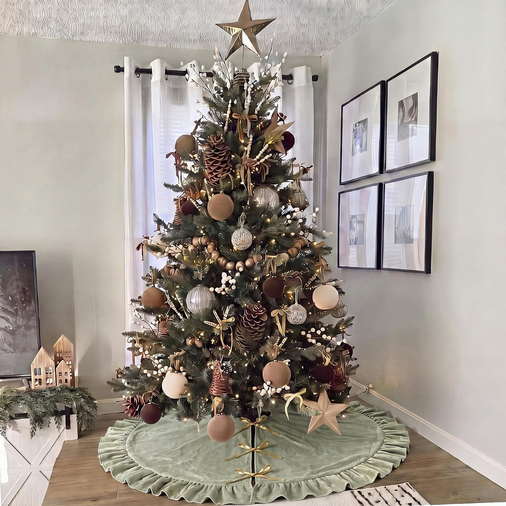 Velvet Christmas Tree Skirt, 48 Inches, Bow Style, Sage Green