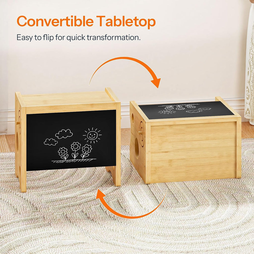 Toddler Table and Chair Set, Bamboo Kids Table and Chair Set with Chalkboard, 3 in 1 Baby Table and Chair for Ages
