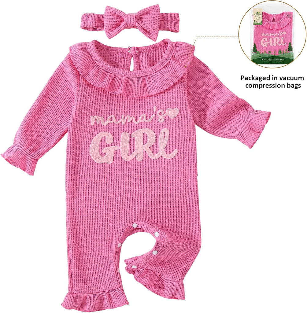Piece Baby Girl Waffle Ruffle Romper and Headband Set