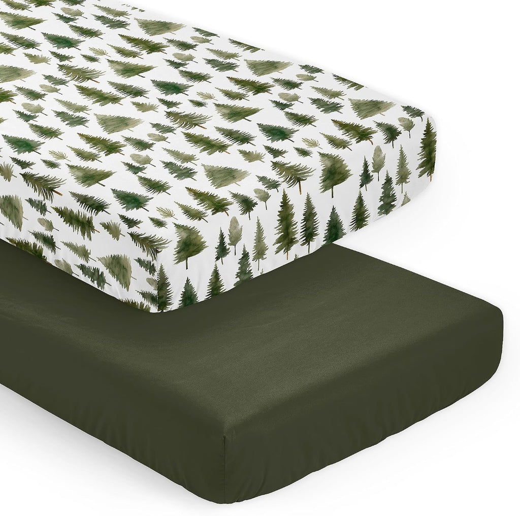 2-Piece Baby Crib Sheets Set (Green Woodland Tree) for Boys or Girls, Infant Nursery, Toddler Room - Standard Size
