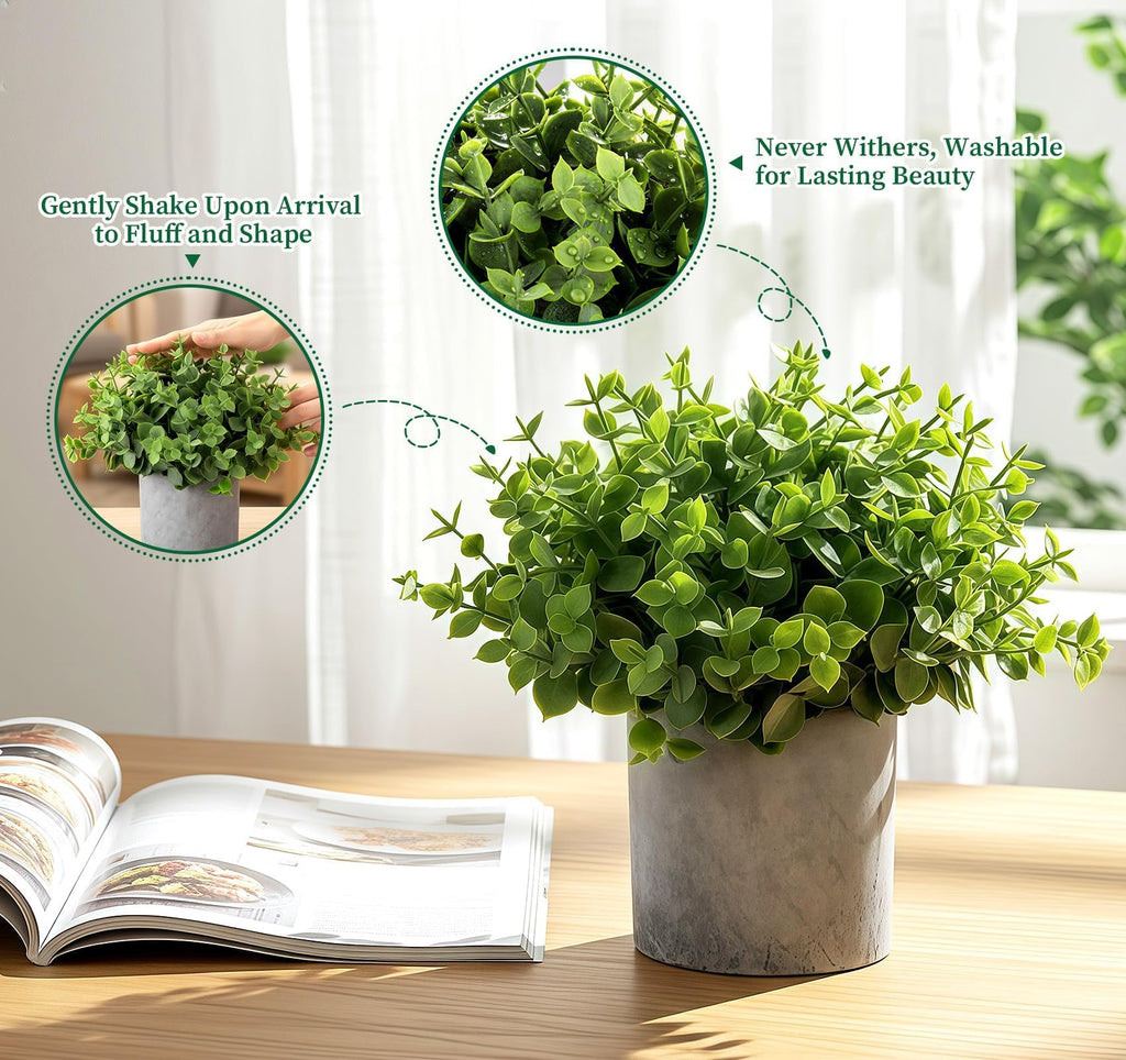 Fake Plants, 5PCS Small Artificial Greenery Eucalyptus Plants Indoor in Pots