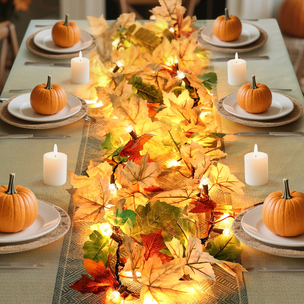 Fall Decorations Lighted Fall Garland, 9FT 50 Count Incandescent Lights Brown Wire UL Certified Connectable Maple