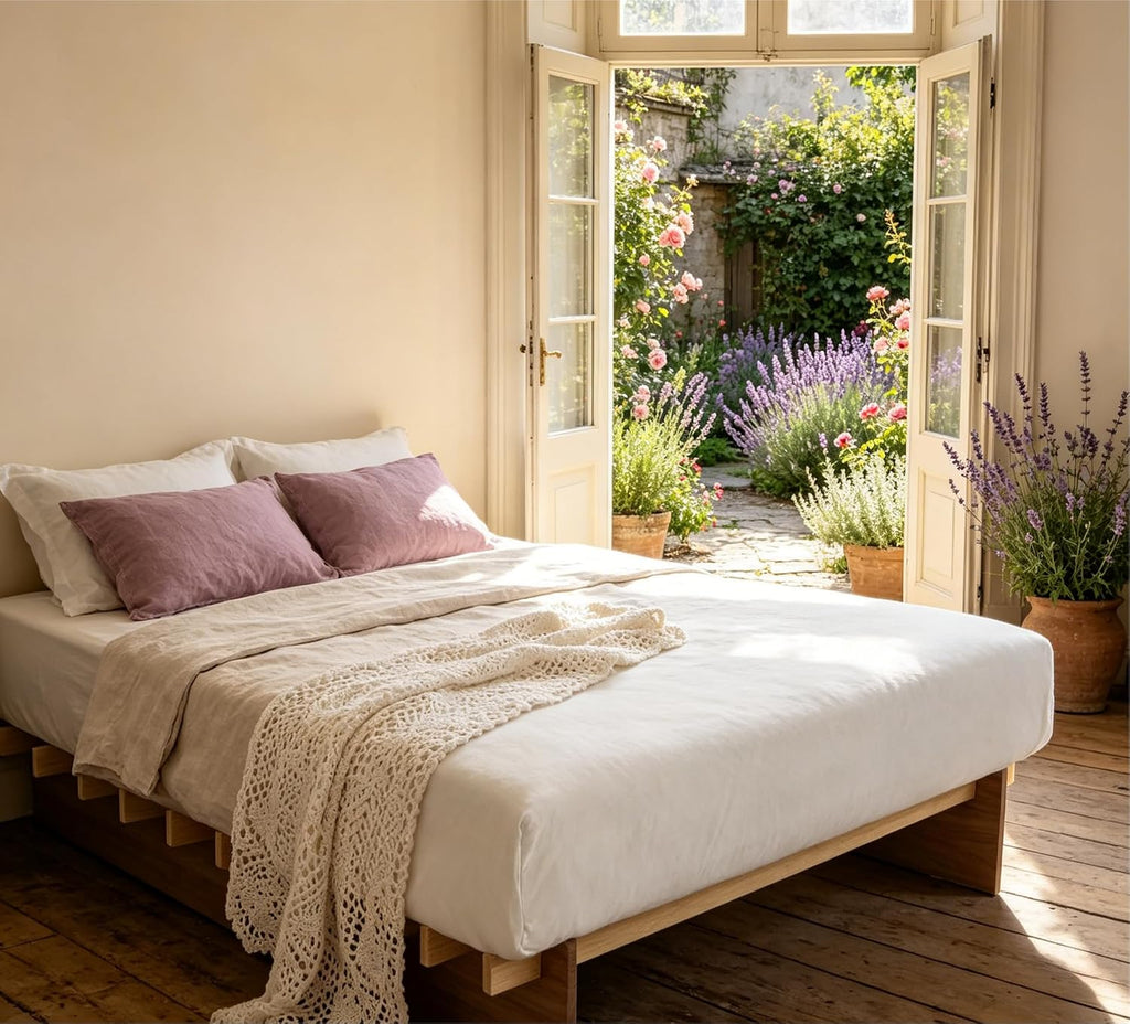 Japanese Platform Bed Frame with Wooden Slats, Easy Assembly