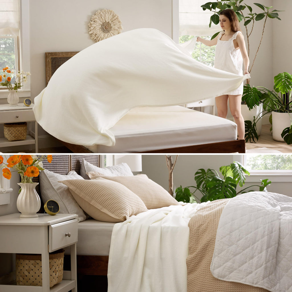 100% Cotton Blanket, Herringbone Weave, Cream