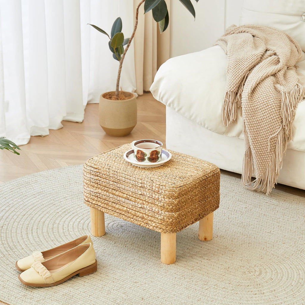 Ottoman Foot Stool Wicker Seagrass Rectangular Natural