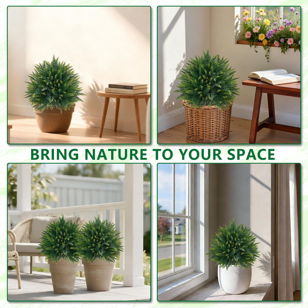 2 Pack Artificial 26.5 Inches Cedar Topiary Trees with Ground Spikes
