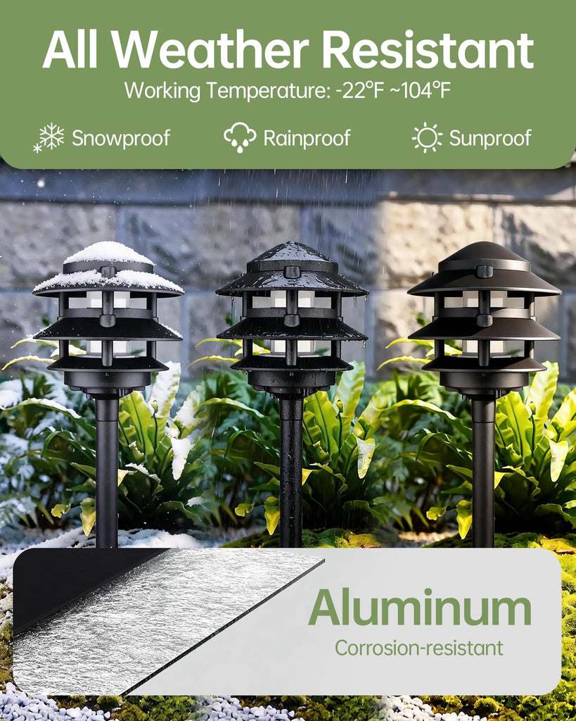 4Pack Low Voltage Pagoda Landscape Lighting, 12V Pathway Light Wired