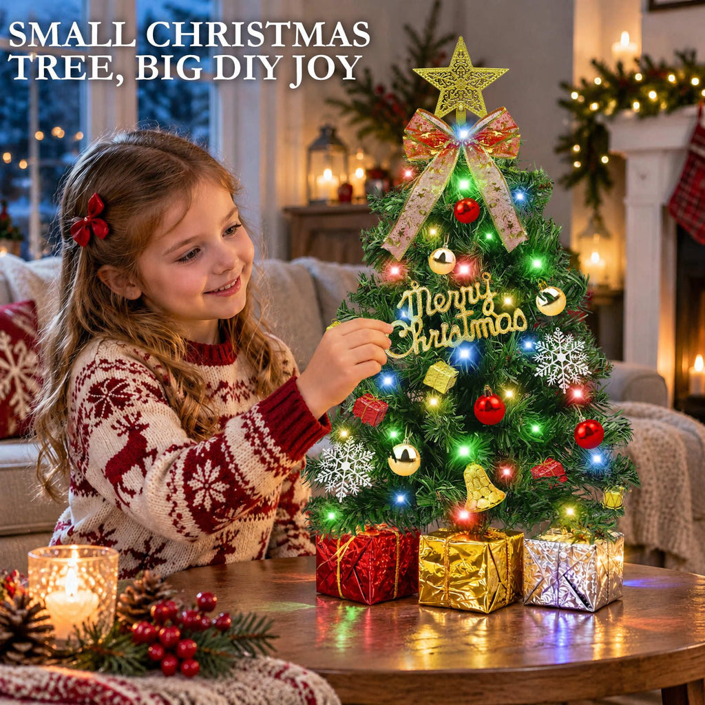 Remote Control 24 Inch/2FT Tabletop Christmas Tree with Lights Timer