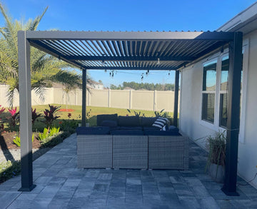 Louvered Pergola 10' x 12' Aluminum Outdoor Pergola with Adjustable Louvers Roof and Integrated Drainage System 70 Mph