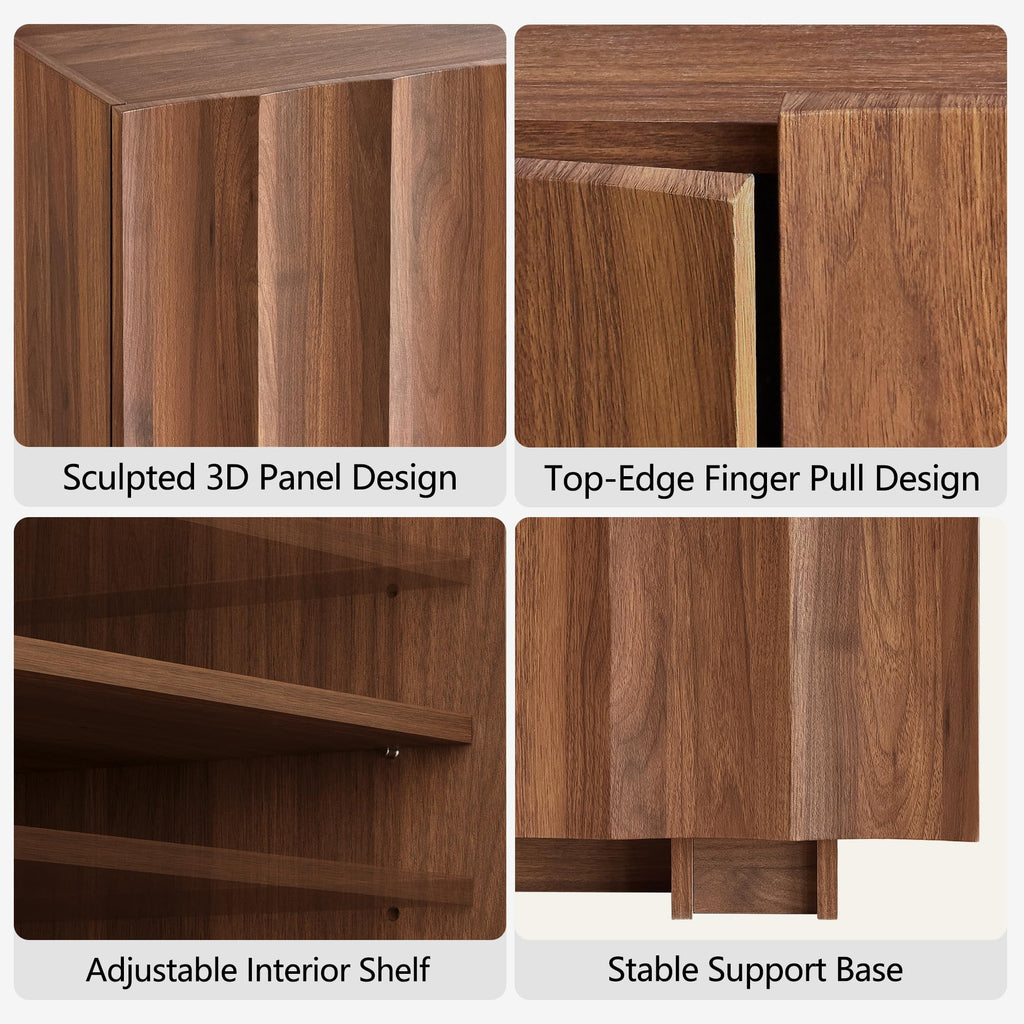 30.8" Sideboard Buffet Cabinet with Storage, Walnut, Wave Design