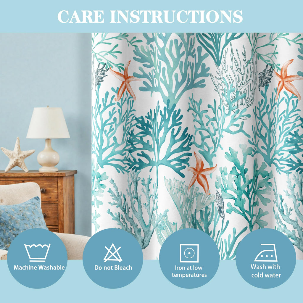 Coastal Beach Curtains 2 Panels Set Nautical Ocean Patterned Themed Thermal Insulating 50% Light Blocking Room